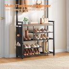 HOOBRO Hall Tree with Bench, Shoe Rack with Coat Rack, 39.4" Coat Rack with Shoe Storage, 5 Tier Shoe Storage Organizer, Oxford Fabric Side Pockets, Coat and Shoe Rack Entryway, Rustic Brown BF46MT01