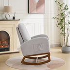 Gentle Rocking Chair, Nursery Chair, Polyester Accent Armchair with High Back, Side Pocket, Rubber Wood Legs, Light Gray, for Living Room or Bedroom
