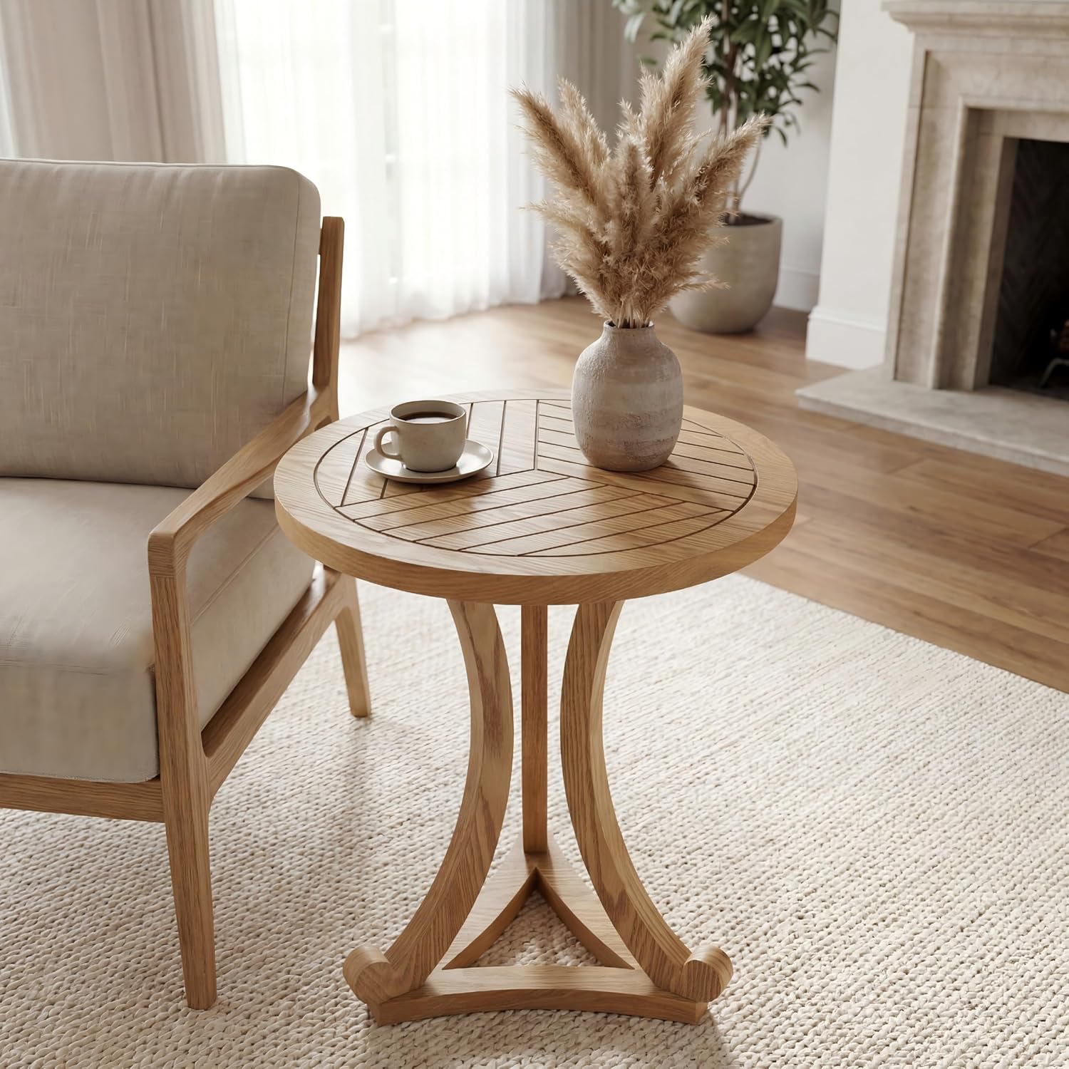 Christopher Knight Home Isele Wood Accent Table with Round Slatted Top Design, Small Side Table with Unique Curved Base, Modern End Table for Living Room/Bedroom/Small Spaces, Natural