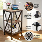 Square End Table with Charging Station, 3-Tier End Table Living Room, 16" D X 16" W X 28" H, Wood and Metal Table with USB Ports and Outlets, Side Table with Wheels for Living Room, Bedroom, Grey