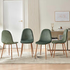 Howtek Dining Chairs Set of 4, Mid Century Modern Green Velvet Upholstered Fabric Kitchen Chairs with Backrest & Metal Legs for Living Room, Dining Room, Vanity - Green