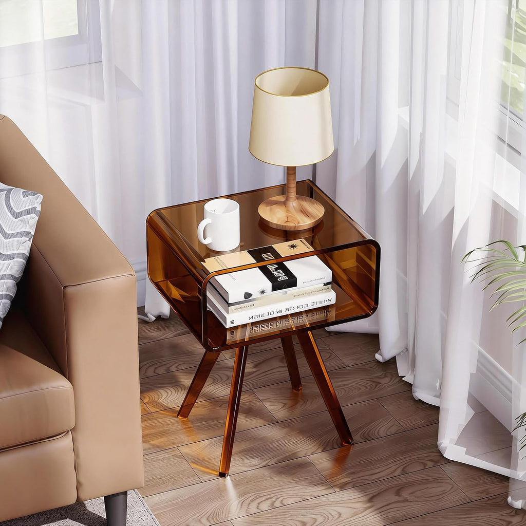 Acrylic Side Table, Acrylic Nightstand Bedside Table for Bedroom (Dark Brown, 16.1'' x 11.8'' x 19.7'')