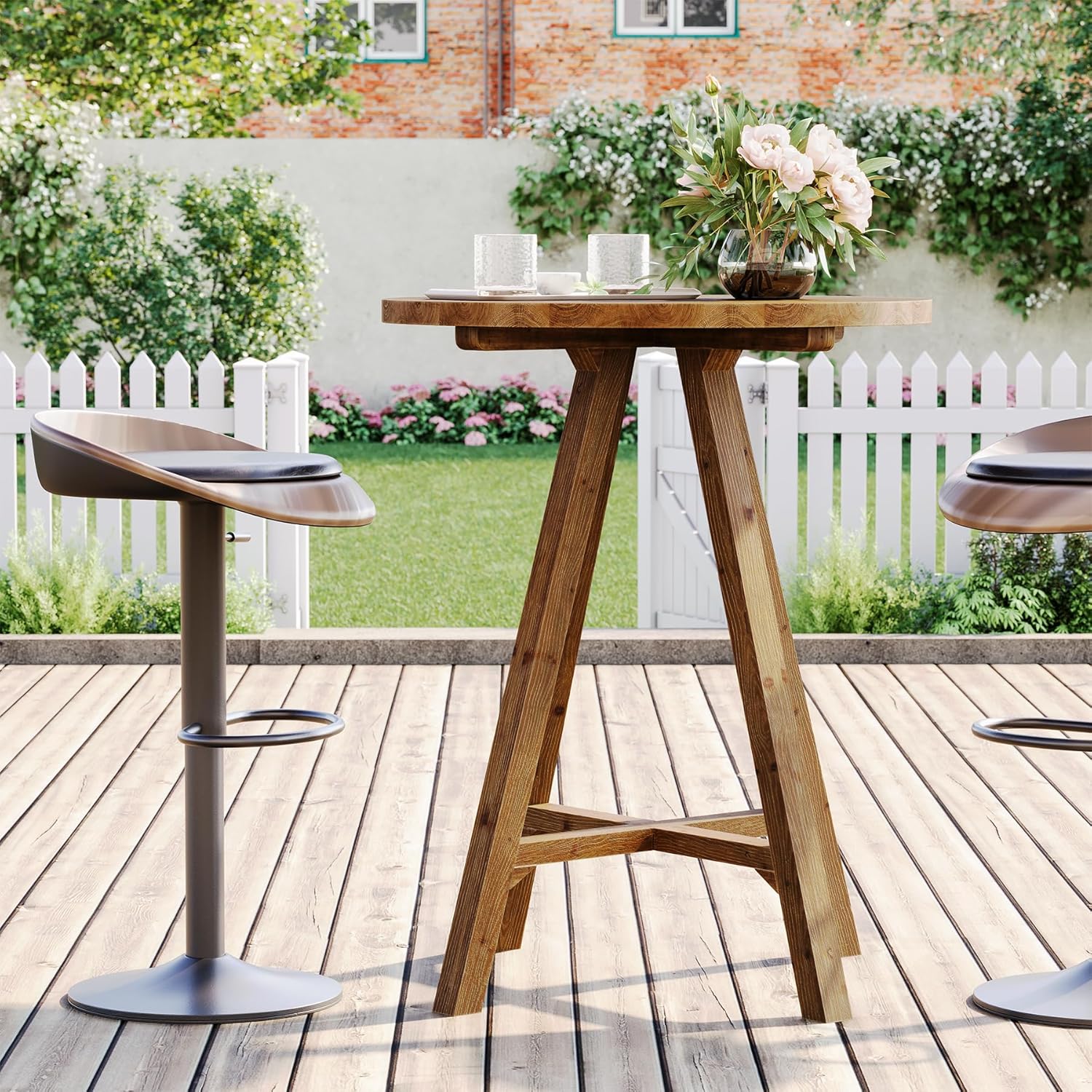 Solid Wood Bar Table, 31.5" Round Pub Bistro Table for Cafe, Dining Room, Kitchen, Living Room