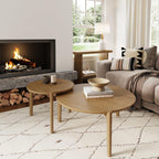 Nathan James Kendall Round Modern Nesting Coffee Set of 2, Stacking Living Room Accent Tables, Light Brown