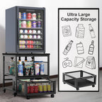 21x21in Mini Fridge Stand with Storage, Heavy Duty Mini Fridge Table with 4 Lockable Wheels for Coffee Bar 220LBS Compact Beverage Refrigerator Stand Cabinet Dorm Fridge Cart for Office Home (Black)