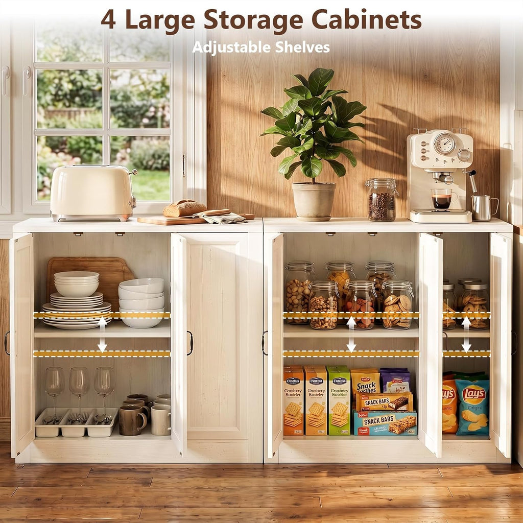 39"W Modern Buffet Cabinet with 3 Doors, Modular Sideboard Cabinet with Baseboard Design & Adjustable Shelves, Sturdy Coffee Bar Storage Credenza for Dining Room, Living Room (Vintage White)