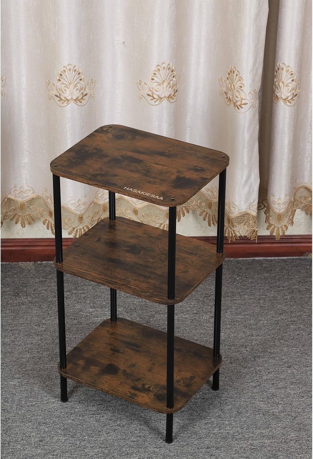 30 Inch Tall End Table with 3-Tier Storage, Slim Narrow Nightstand for Living Room, Bedroom, Sofa & Small Spaces, Lightweight, Rustic Brown