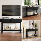 LINSY Fluted Console Table with Storage and Shelves, Black | Entryway Table, Wood Entrance, Behind Couch Sofa Table, Foyer Tables for Hallways, Living Room Boho Furniture, Narrow Long