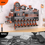 33" W Power Tool Organizer Wall Mount,Heavy Duty Cordless Tool Organizer with 10 Drill Holder, 300 Lbs Capacity 3-Layer Garage Organization for Garage and Workshop (Black)