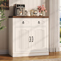 LIKIMIO Buffet Cabinet with 2 Drawers, 32" Sideboard Buffet Storage Cabinet with Doors and Shelves, Farmhouse Coffee Bar Station Kitchen Cabinet for Dining Room, Living Room, Entryway, White