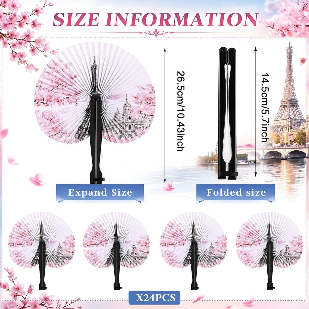 Taiyin 24 Pcs Eiffel Tower Paper Fans Party Supplies Decorative Folding Handheld Fans Favors for Summer Holiday Wedding Birthday Gifts Party Supplies