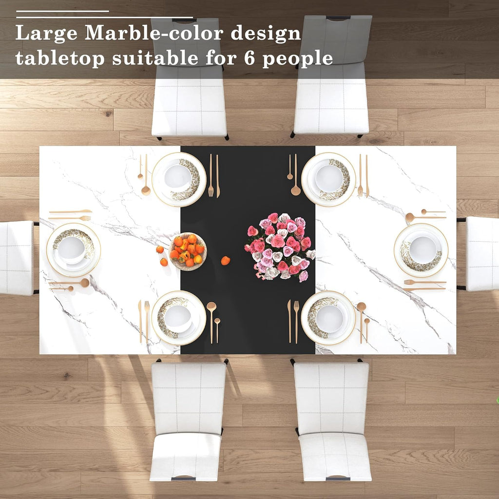 chartustriable 7PCS Dining Table Set with 6 Chairs for 4 5 6 People, 71" Large Wooden Kitchen Table Sets with 6 Upholstered Chairs,6-Person Kitchen Table & Chairs Set for Dining Room Kitchen(White)