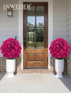 Faux Geraniums for Outdoor Planters: 26” Faux Flower Topiary Ball with Pot Set of 2 for Patio Porch - Hot Pink UV Resistant Silk Geraniums for Outdoors Front Door