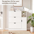 GRUSIGN Shoe Storage Cabinet with 3 Flip Drawers and Storage Space, Adjustable Shelf, Large Capacity Shoe Cabinet for Entryway,Hallway, Mudroom (White)
