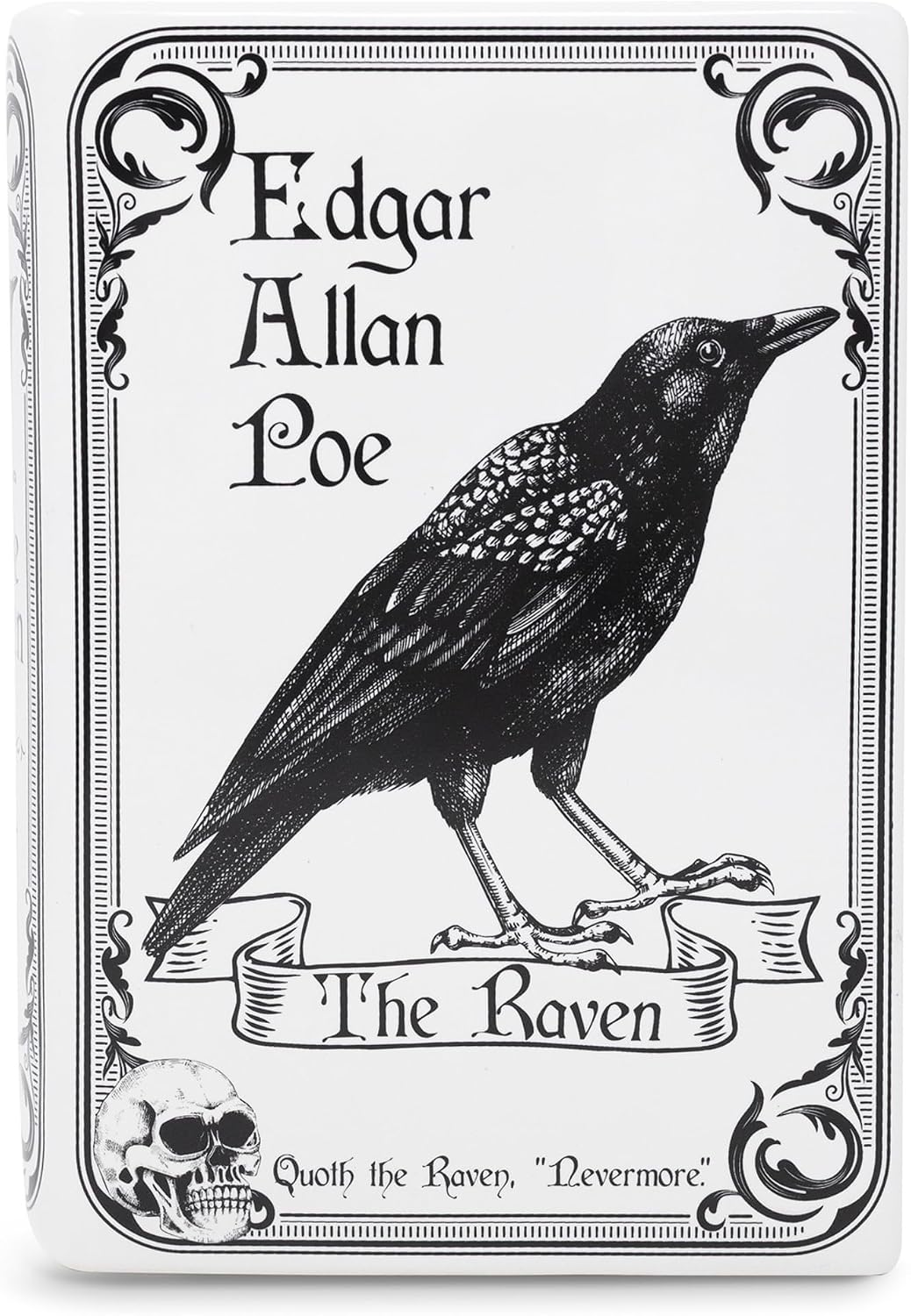 Steel Mill & Co Original Large Book-Shaped Decorative Vase, Ceramic Vases for Home Decor, Gothic Bookshelf Decor, Unique Vase for Book Lovers (The Raven - White)