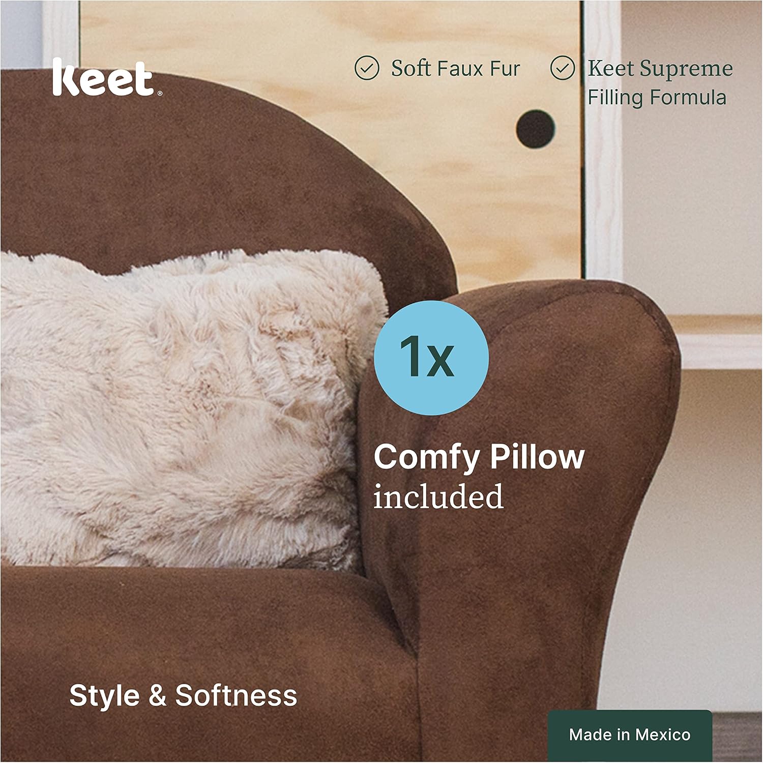 Plush Kids Chair with Soft Pillow – Durable Microsuede Upholstery, Padded Cushion, Wooden Frame, Easy to Clean, Ergonomic Design for Ages 2-5, Stylish & Cozy Chair for Playrooms & Bedrooms.