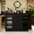 Coffee Bar Cabinet with Mini Fridge Space, 49.2'' Farmhouse Kitchen Buffet Hutch with Power Outlet, Fridge Cabinet with Sliding Barn Door, Wine Rack, Glass Holder for Kitchen Dining Room (Black)