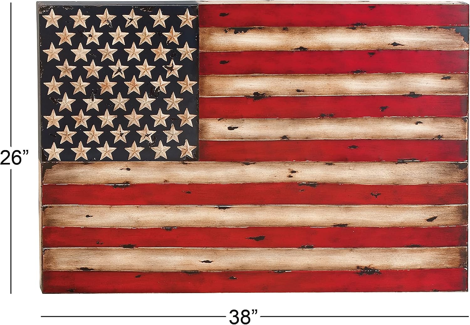 Deco 79 Metal American Flag Home Wall Decor Indoor Outdoor Wall Sculpture, Wall Art 38" x 2" x 26", Red