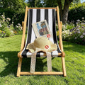 Kids Chaise Lounge Chair Outdoor, Toddler Wood Double Pool Lounger Chairs w/Removable Stripped Fabric Cushions, for Lawn, Pool, Garden, and Yard(Black)