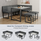 Yechen Corner Dining Table Set with Upholstered Banquette, 70 Inch 5-Piece Kitchen Breakfast Nook Table Set, Space Saving, Grey(Table, Bench, Dining Stools)