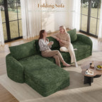 Vesgantti 110.2" Modular Sectional Sofa with Curved Armrest, 6 in 1 Convertible Folding Sleeper Sofa Bed, Chenille Boneless Couch for Living Room, No Assembly Required, Green, Left Facing Chaise