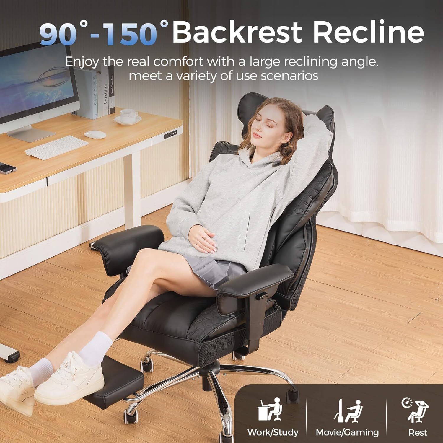 GTPLAYER Big and Tall Gaming Chair 400lbs Heavy Duty Office Chair with Footrest, High Back Pocket Spring Lumbar Support, Ergonomic Wide Comfy Seated Cushion for Lower Back Pain Relief, Earth-Black