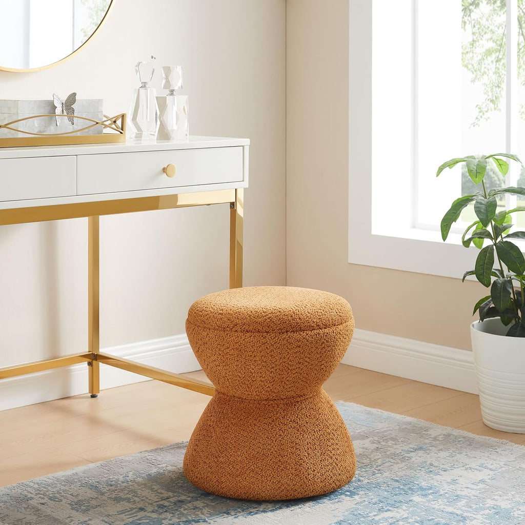VANOMi Multi-Functional Boucle Ottoman, Set of 2, Vanity Stool Chair, Sturdy Wooden Footstool, Suitable for Living Room, Bedroom, and Entryway, Without Installation, Curry