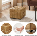 Art Leon Real Leather Ottoman - Square Foot Rest Footstool, Modern Sofa Stool for Living Room Bed Room,Light Brown
