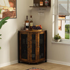 JKsmart Corner Storage Cabinet with Open Shelf, 3-Tier Industrial Wine Bar Shelf with Door, Industrial Corner Cabinet for Kitchen, Dining Room, Rustic Brown