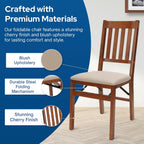 Stakmore Arts and Crafts Wooden Folding Chairs with Padded Seats, Set of 2 - No Assembly Foldable Dining Chairs, Steel Folding Mechanism, Upholstered Cushion, Space-Saving, Fruitwood Frame