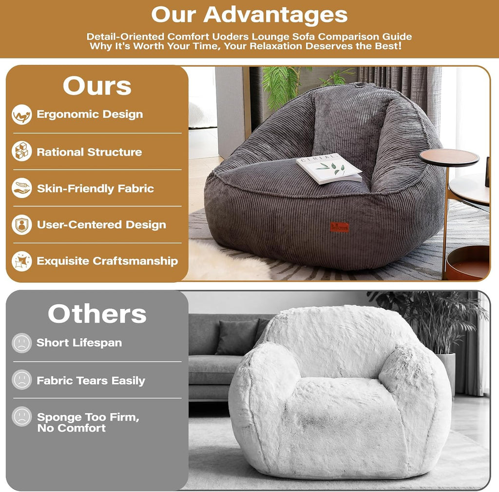 Bean Bag Chair, Cozy Fluffy Beanbag Chairs with Filler for Teens and Kids, Floor Lazy Sofa for Living Room Gaming & Reading (S-Darkgrey)