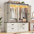 Farmhouse Wardrobe Armoire Closet with 4 Doors and 4 Drawers, 72" Wooden Clothing Storage Cabinet, Freestanding Large Capacity Storage Wardrobe Armoire with Hanging Rod for Bedroom,Antique White