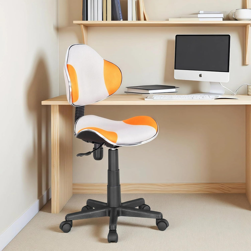 JJS Home Office Low Back Computer Executive Chair, Ergonomic Mesh Chair with Extra Large Base and Pads, Grey/Orange