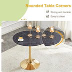 Marble Pattern Round Dining Table for Small Space,32" Tulip Tables with Gold Metal Pedestal Base,Bistro Table for 2/3/4 People for Office,Apartment,Kitchen,Break Room(Only Table)