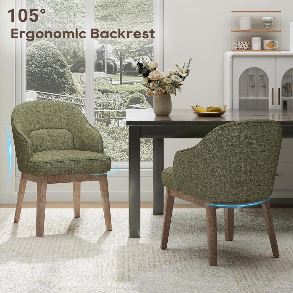 MALOL Dining Chairs Set of 6 with Lumbar Support,Fabric Upholstered Kitchen Chairs with Wooden Legs,Green