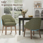 MALOL Dining Chairs Set of 6 with Lumbar Support,Fabric Upholstered Kitchen Chairs with Wooden Legs,Green