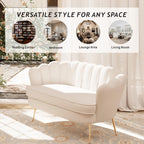 59'' Loveseat Sofa, Comfy Chenille 2-Seater Sofa with Gold Legs, Modern Shell Accent Couch for Studio, Living Room, Store, Office (Beige Chenille).
