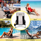 YOUNG WOOD High Beach Chair, Camping Chair, High Back Extra Wide Seat Chair with Comfortable Pillow & Storage Pocketsuitable for Adults, Children and Pets Fishing, PLoad Capacity 350lb,Black.1p