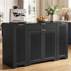 YITAHOME Expandable Kitchen Island with Hidden Trash Cabinet, 55.1" Rolling Kitchen Island with Drop Leaf, Storage Drawer & 3-Tier Side Shelves, Mobile Kitchen Island on Wheels with Towel Bar & Hooks