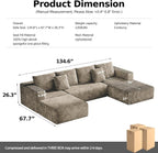 MoonSpeak 133" Sectional Boneless Couch for Living Room,Modern Modular Cloud Couch with Deep Seat,Upholstered Sleeper Sofa with 1 Ottoman,Convertible Folding Couches,No Assembly (Khaki)