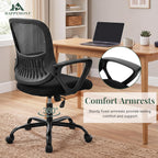Home Office Desk Chair, Ergonomic Mid-Back Mesh Computer Task Chair with Comfortable Lumbar Support, Height Adjustable Swivel with Fixed Armrest for Adults, Student, Black
