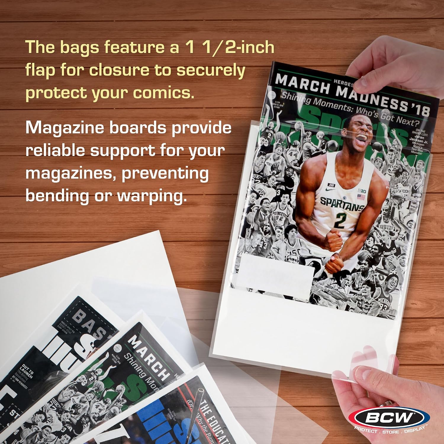 BCW Magazine Bags and Backing Boards Combo - 100 ct | Acid-Free Polypropylene Bags for Current Magazines | 24pt Solid Bleached Sulfate Boards | Archival-Quality Protection for Collectible Magazines