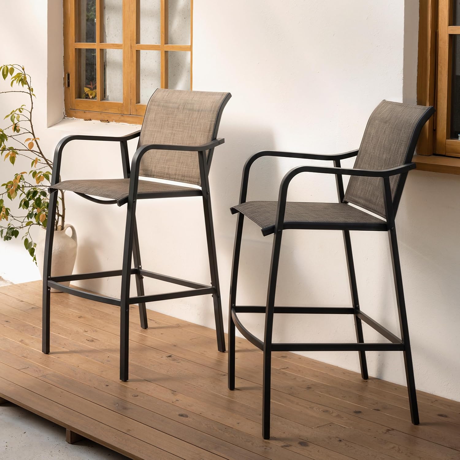 Crestlive Outdoor Bar Stools Set of 2, 500 lb Capacity Metal Patio Bar Chairs with Breathable Mesh Seat and Back – 28.7" Bar Height Stool for Backyard and Balcony