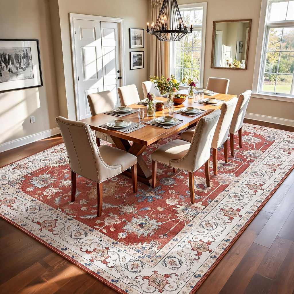 Keeko 4'x6' Vintage Floral Area Rug for Living Room, Soft Washable Low-Pile Carpet with Non-Slip Backing, Non-Shedding Oriental Distressed Farmhouse Rug for Bedroom, Dining Room, Nursery & Home Office