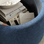 Round Storage Ottoman, 2 in 1 Multifunctional Ottoman, End Table & Footrest Stool with Hidden Storage for Living Room Bedroom Entryway (Navy)