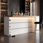 82.7" Large Bar Table Kitchen Station, Home Bar Unit with Lighting, 3 Drawers & 4 Shelves, Bar Cabinets Reception Desk for Home Pub Kitchen Storage, White & Marble Pattern