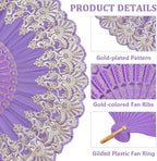 CREATCABIN Blue Violet Handheld Folding Fan for Women Foldable Chinese Japanese Vintage Fan Plastic Embroidered Flower Flapper Hand for Party Wedding Church Dancing Show Decoration 23x42cm