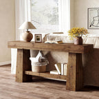 Solid Wood Console Table, 63-Inch Entryway Table with Storage, Long Wooden Sofa Table Behind Couch for Entryway, Hallway, Foyer, Living Room, Natural Wood