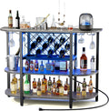 DUMOS Bar Cart with Power Outlet, LED Home Bar Cabinet with Storage, Metal Small Liquor Cabinet with Glasses & Wine Bottle Holder, Grey, 47.24" L x 15.74" D x 35.43" H