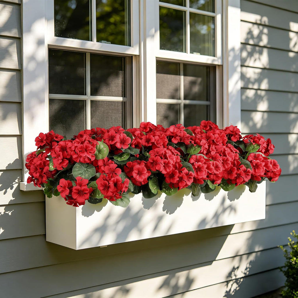 Artificial Flowers for Outdoors, 6 Bundles Realistic Faux Silk Red Geraniums Flowers UV Resistant No Fade Fake Plants for Outside Planter Christmas Front Porch Garden Patio Balcony Yard Decor